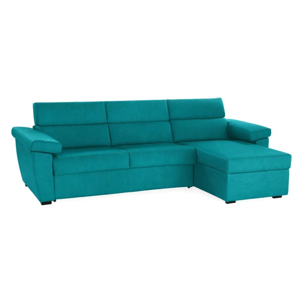 Ceto, Divano Fisso con Penisola Sfoderabile Made in Italy, 285x160 cm Azzurro