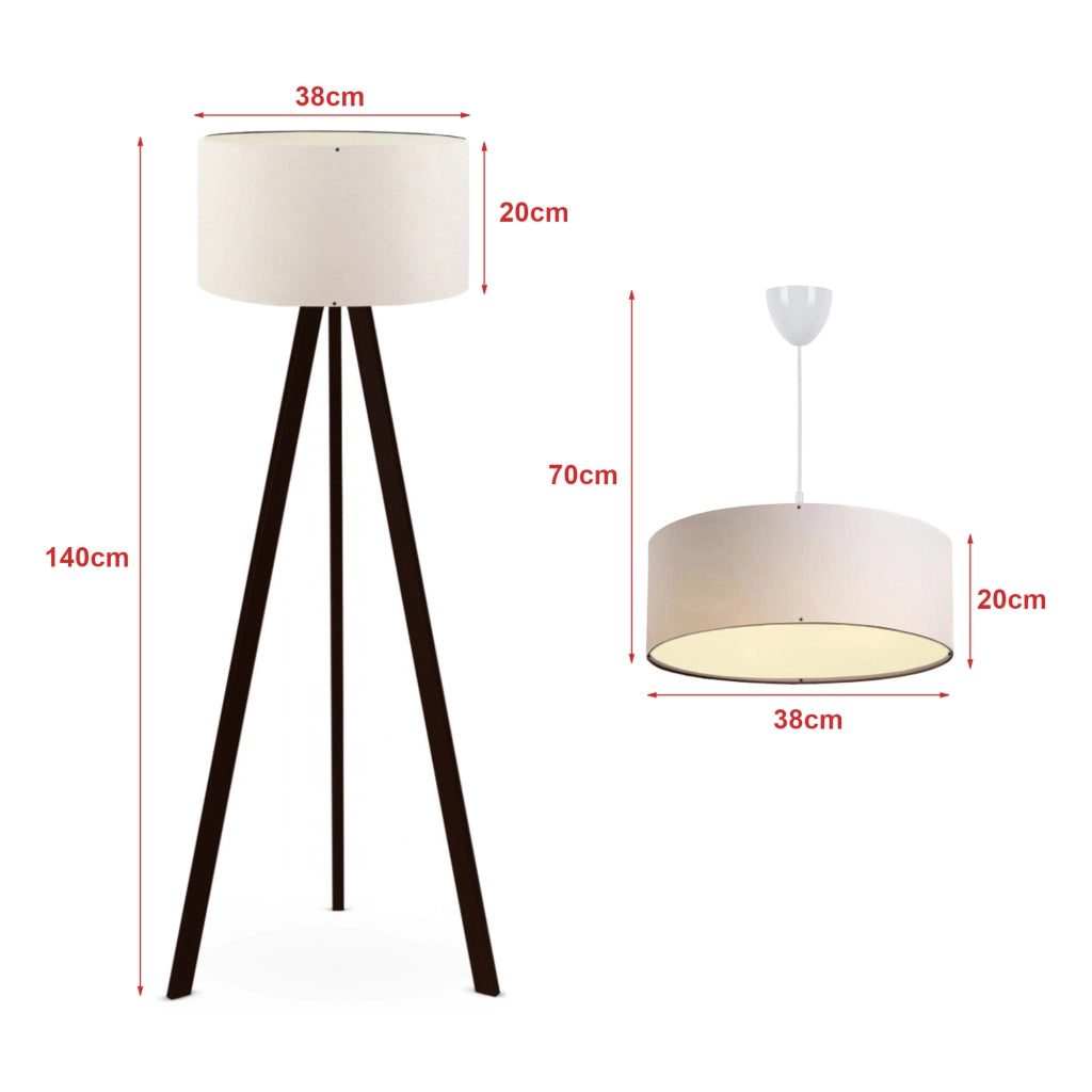 Set di 2 Lampade Scunthorpe Composto di 1 Lampada da Terra e 1 Lampada a Sospensione con Paralumi Crema lux.pro