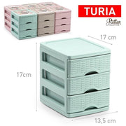 Cassettiera Organizer Turia Effetto Rattan 3 Cassetti 14 x 17 x 17 cm 3 Colori