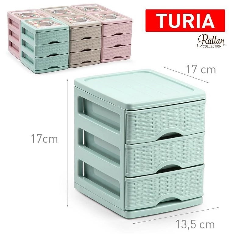 Cassettiera Organizer Turia Effetto Rattan 3 Cassetti 14 x 17 x 17 cm 3 Colori