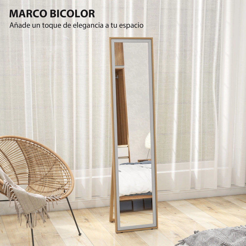 Specchio a Pieno Corpo con Cornice MDF ¨C Zephmum ¨C 37x4x157 cm Argento e Naturale