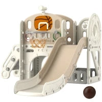 Struttura di gioco per bambini, scivolo 7 in 1, parco giochi interno con spazio di archiviazione e tunnel rampicante, 186x153x111 cm, Bianco crema