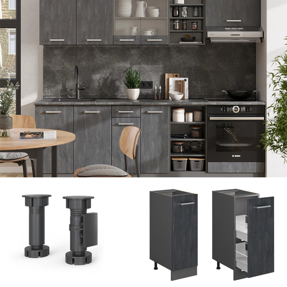 Vicco Armadio cucina dispensa alto Calcestruzzo nero 30 cm PL Antracite