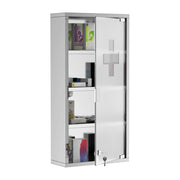 Armadietto da bagno con serratura in acciaio inox e vetro satinato per medicinali, per bagno, argento, 30 × 12 × 60 cm