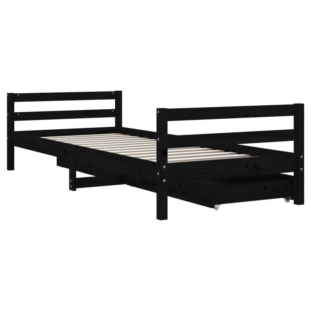 Giroletto Bambini | Letto Infantile | Lettino con Cassetti Nero 80x200cm Massello di Pino