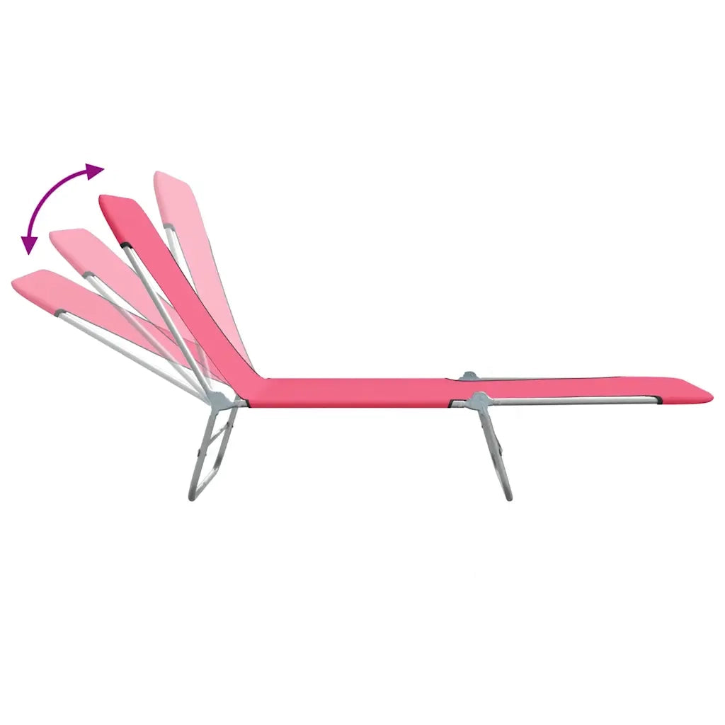 Lettini Prendisole Pieghevoli 2pz in Acciaio e Tessuto Rosa