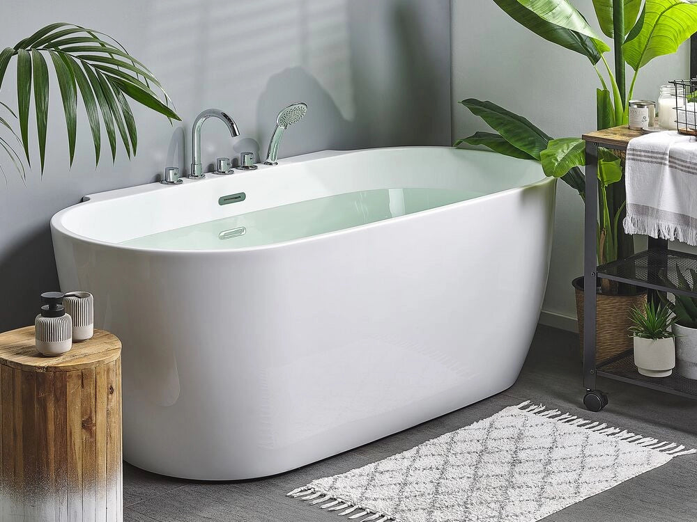 Vasca da bagno freestanding bianco sanitario ovale in acrilico singolo 170 x 80 cm dal design moderno