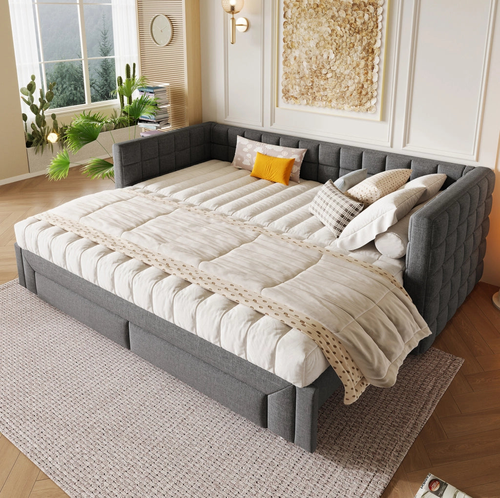 Letto divano 90x200 cm; estraibile con 2 cassetti; velluto; grigio; (Senza materasso)