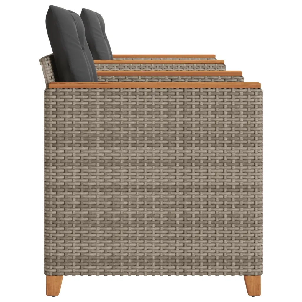 Set da BistrÃ² 3 pz con Cuscini Grigio Polyrattan e Legno Acacia