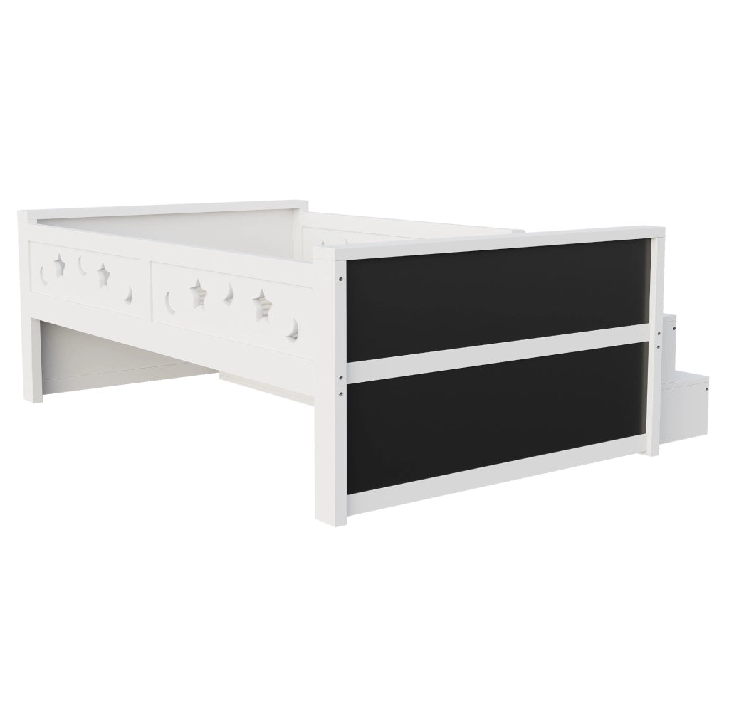Letto singolo per bambini 90x200 cm con LED, lavagna e cassetti