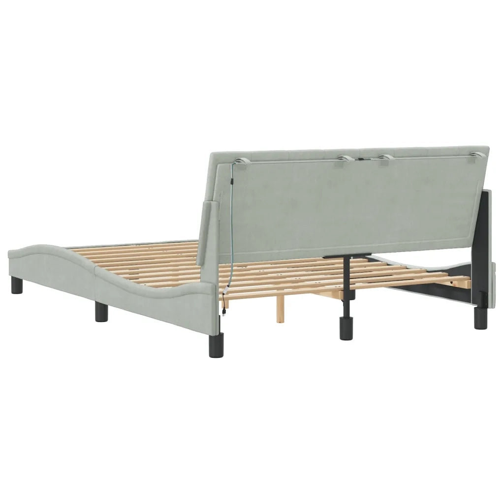 Giroletto con LED senza Materasso Hanko Grigio Chiaro 140x200 cm in Velluto 3213781
