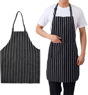 Grembiule da Cucina 2 Pezzi - Adattabile - A Strisce Bianche e Nere - In Poliestere Duraturo - Con Tasca - Adatto ai Cuochi - Grembiule da Cuoco