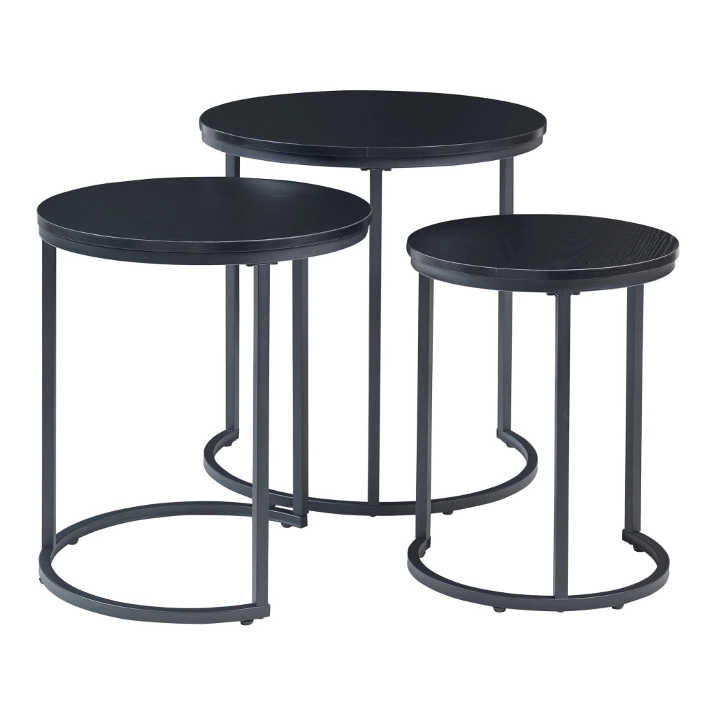 Set di 3 tavolini da caffè impilabili nero 03_0009773