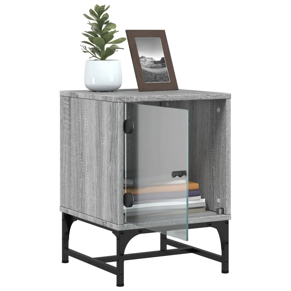Comodini con Ante in Vetro 2pz-Set di 2 Tavolino da notte Grigio Sonoma 35x37x50 cm