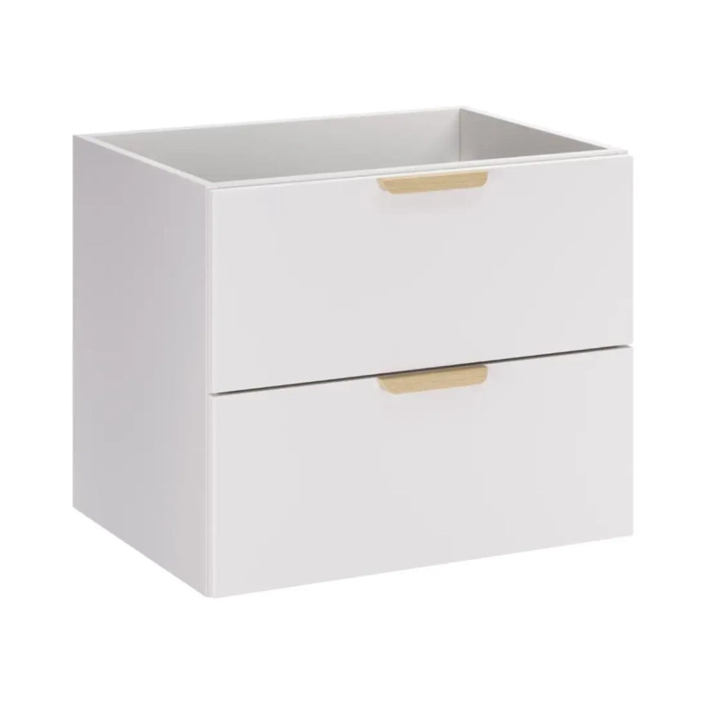 Set da bagno OSTER 60cm: mobile basso con cassetti + piano per lavabo + lavabo da appoggio bianco marmorizzato