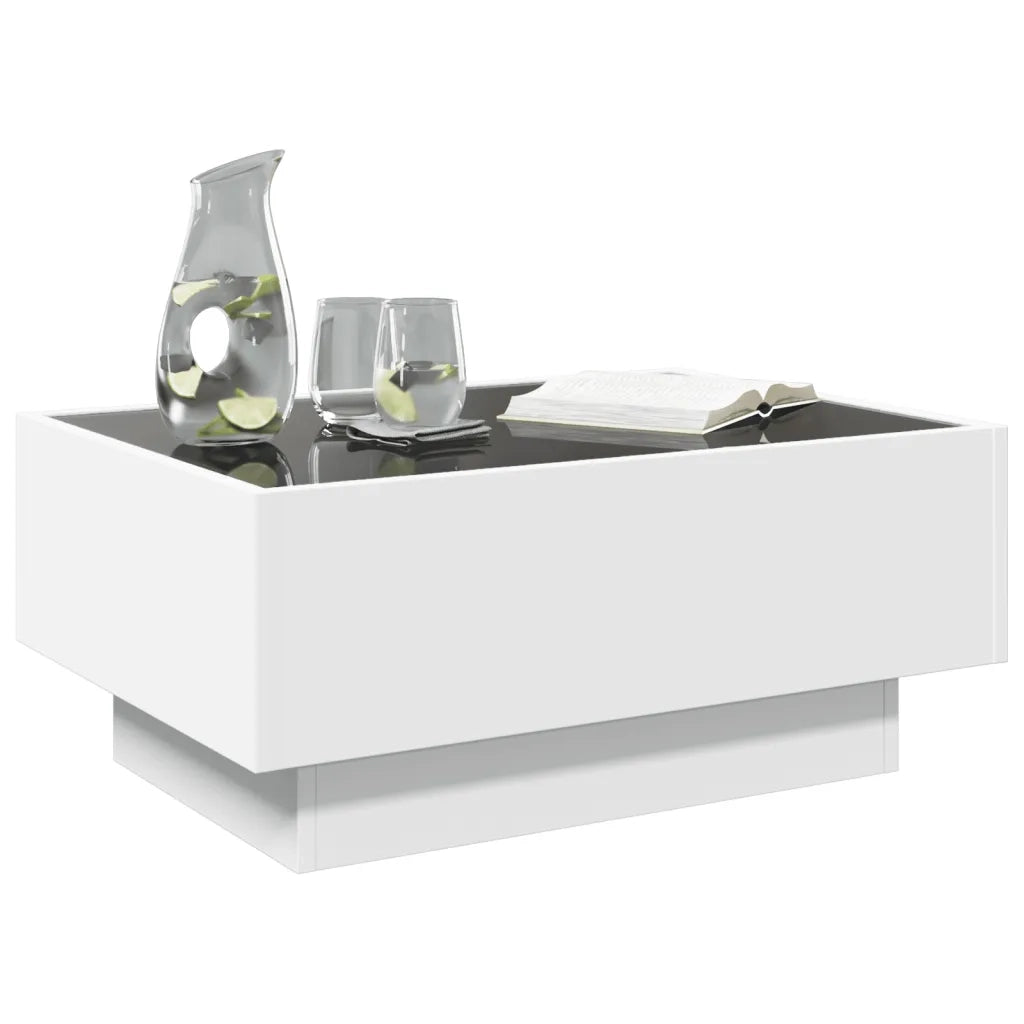 Tavolino Salotto con LED Bianco 70x50x30 cm Legno Multistrato