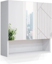 Specchio contenitore bagno Irma, Bianco lucido, 54 x 55 cm, per montaggio a parete con specchio e vani a giorno