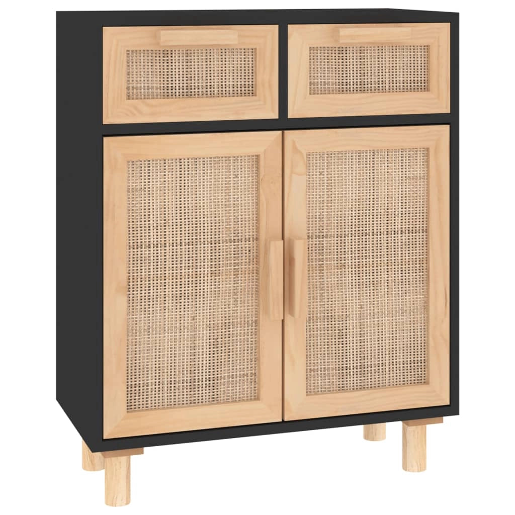 Buffet credenza cassettiera armadio mobile contenitore organizer per cucina soggiorno salotto 60 x 30 x 75 cm legno massello di pino e rattan nero naturale 02_0035971