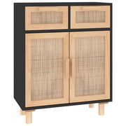 Buffet credenza cassettiera armadio mobile contenitore organizer per cucina soggiorno salotto 60 x 30 x 75 cm legno massello di pino e rattan nero naturale 02_0035971