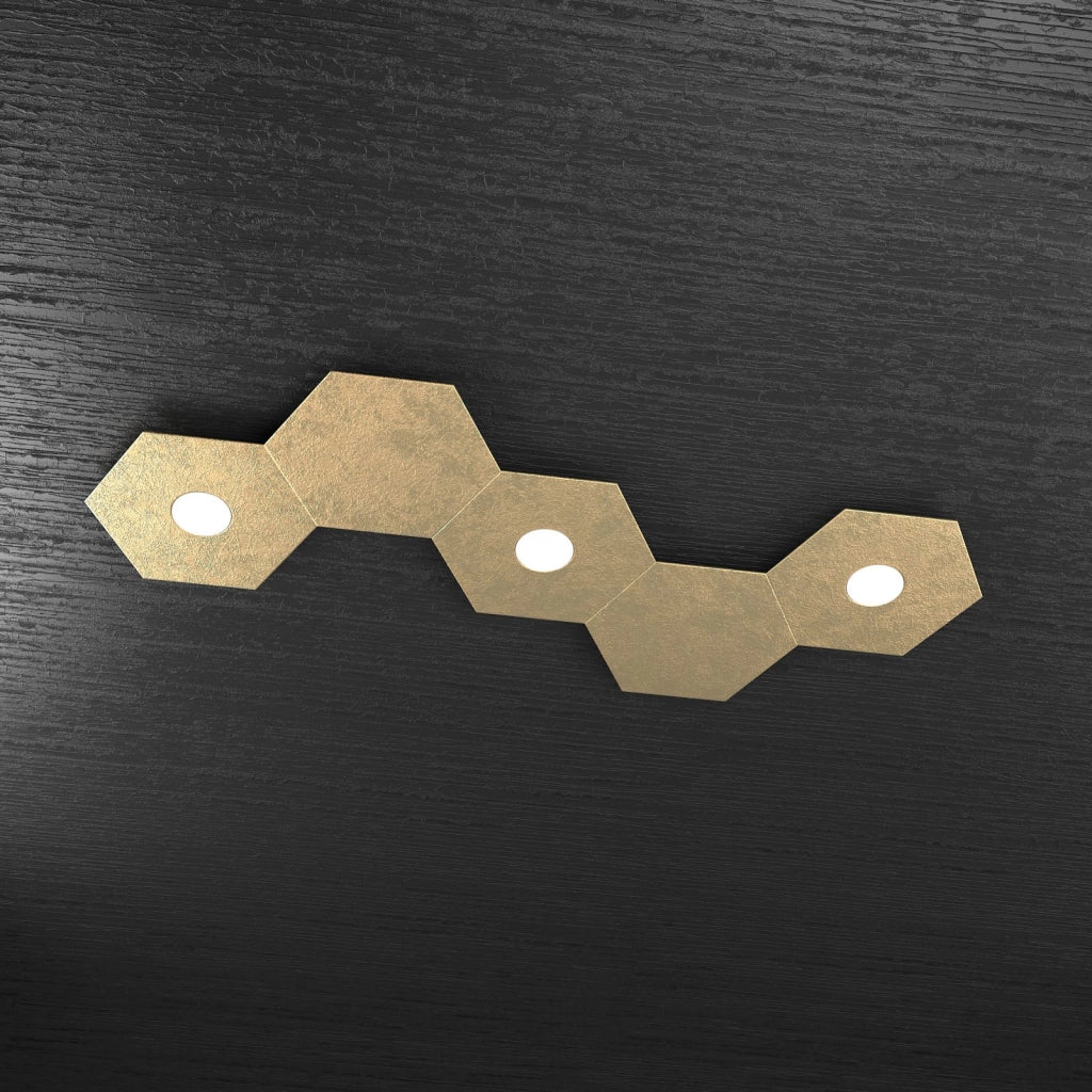 HEXAGON APPLIQUE-PLAFONIERA 3 LUCI + 2 DECORATIVO FOGLIA ORO 1142-3L2D-FO