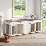 Scaffale per due cani da interno con 8 cassetti e chiusure di sicurezza in MDF e metallo bianco 200 × 60 × 85 cm