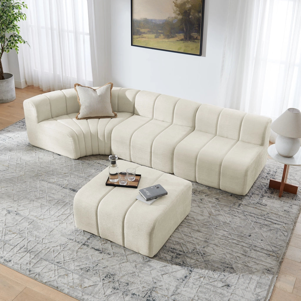 Divano angolare modulare 4 posti - con moduli combinabili e uso multifunzione - in chenille beige