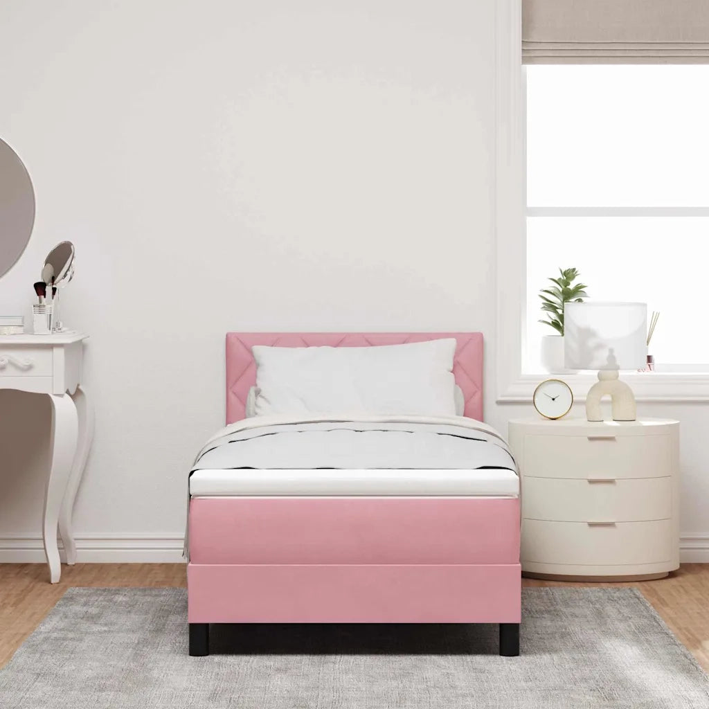 Letto a Sorgente LED con materasso Rosa 90 x 200 cm Velluto 3342697
