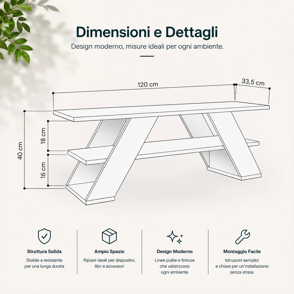 Mobile Porta Tv Moderno per Soggiorno Quercia in Legno Resistente 120x33.5x40cm