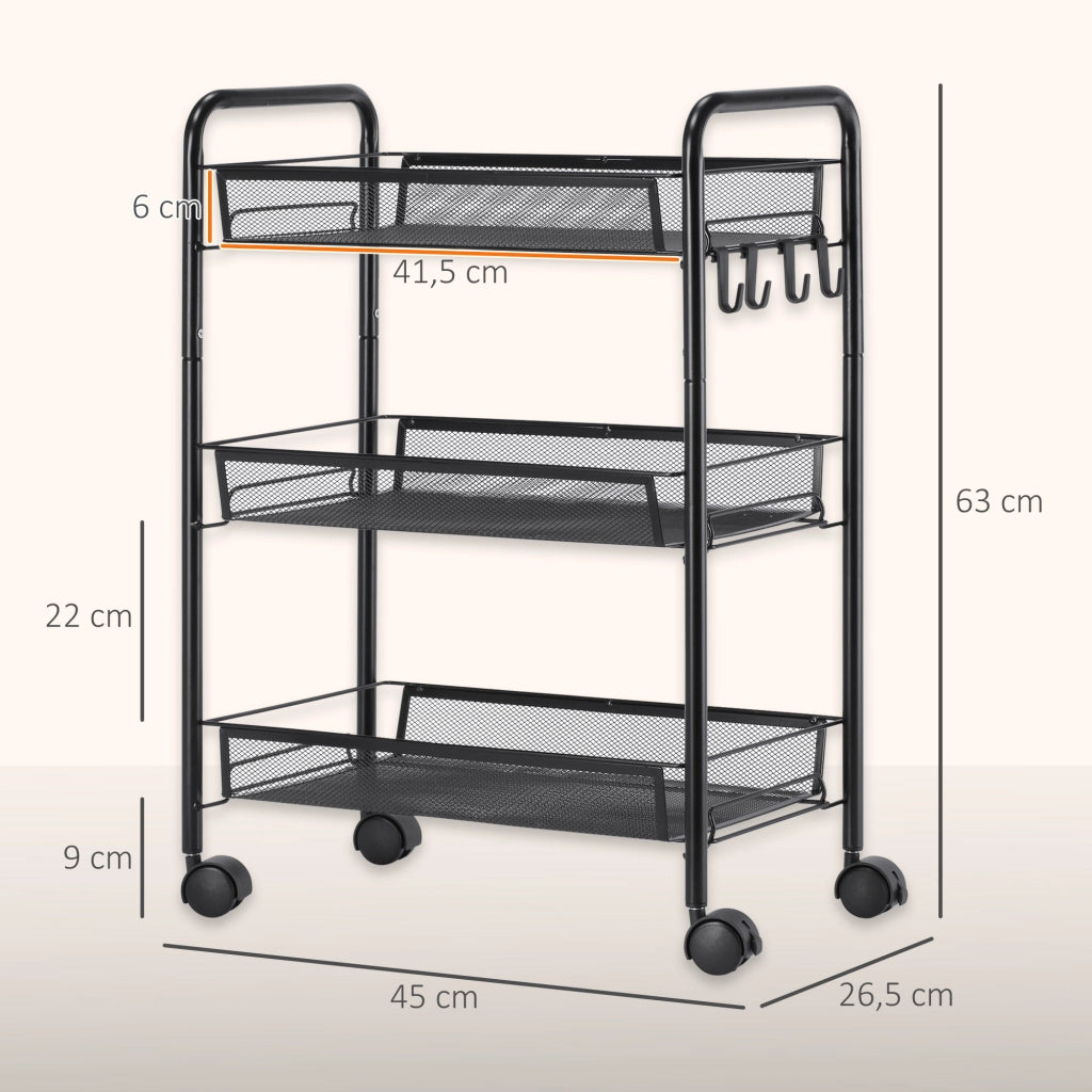 Tavolino a rotelle con cestelli ¨C zephmum ¨C 45x26.5x63 cm Nero