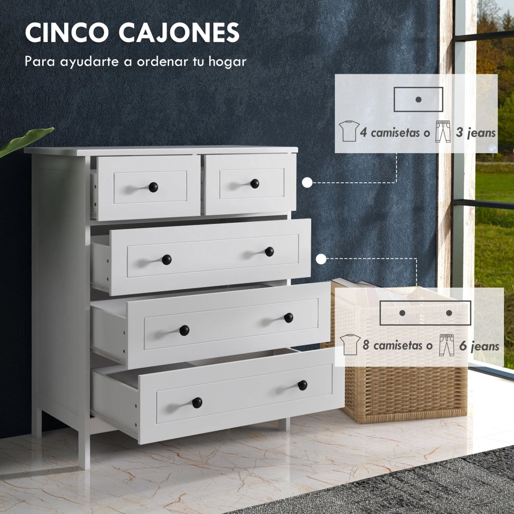Cassettiera con 5 cassetti ¨C Xylo ¨C bianco moderno 74x40x91 cm