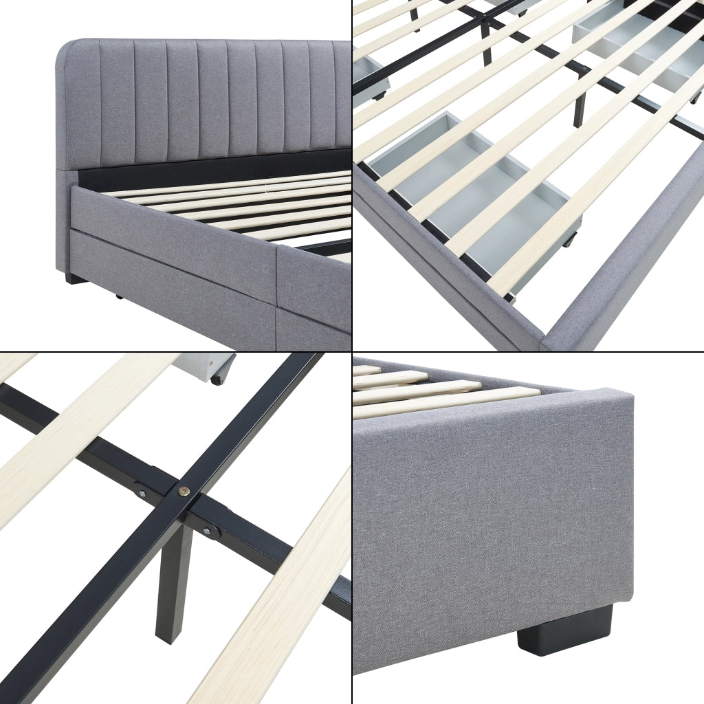 Letto Matrimoniale Nofrenna con Testiera e 4 Cassetti 160x200 cm Grigio [en.casa]