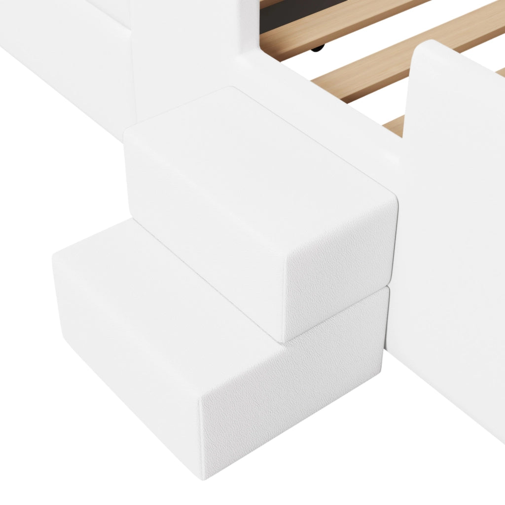 Letto imbottito con cassetto; luci LED e rivestimento in PU; 90x200 cm; bianco