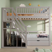 Letto a castello 90x200 cm grigio in legno con scala contenitore