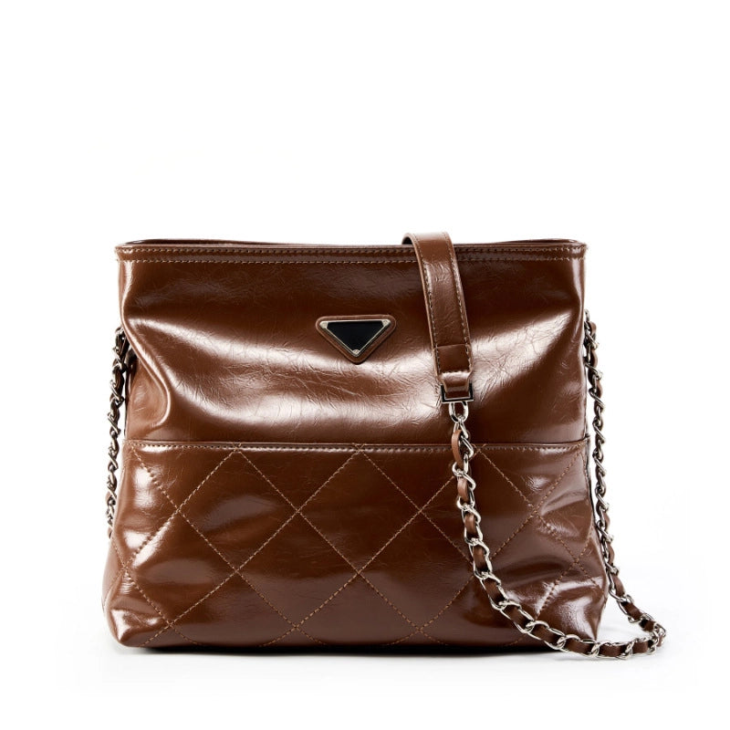 Borsa a tracolla da donna in vera pelle, borsa tote in pelle marrone