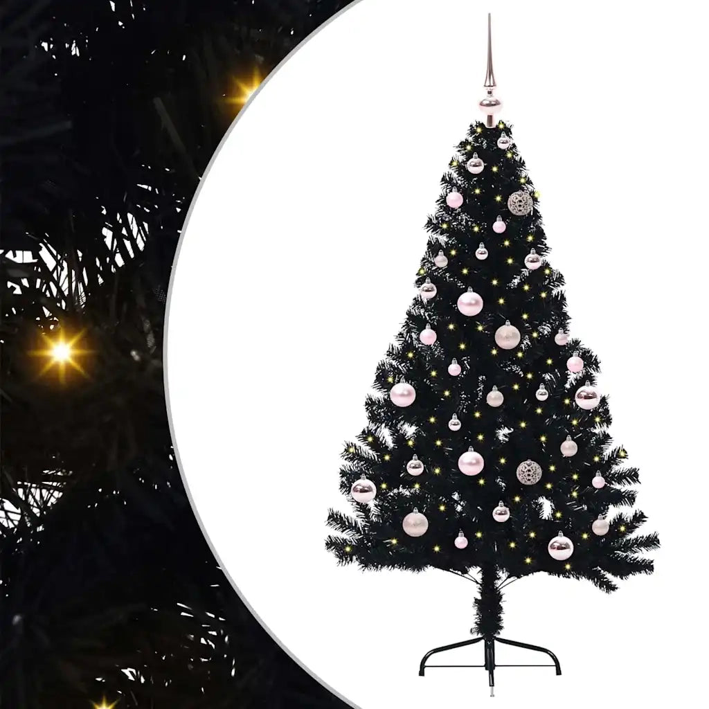 Albero di Natale | Decorazioni natalizie artificiale con luci integrate Nero 150 cm PVC