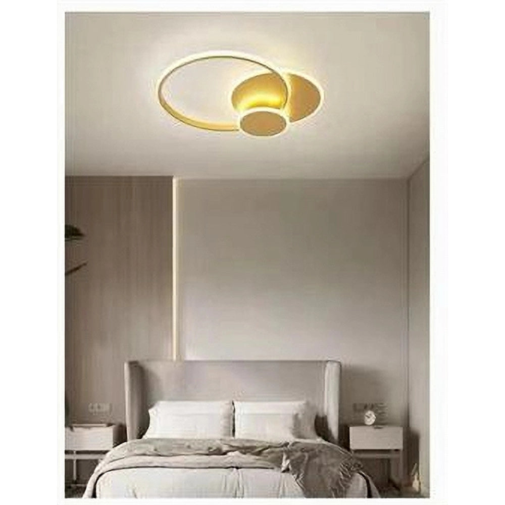 Trade Shop - Plafoniera Luce Naturale Led Cerchi 38w Lampadario Da Soffitto Oro Moderno 50033 -