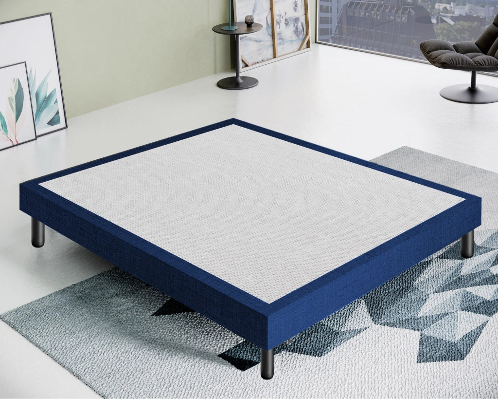 Letto Sommier Matrimoniale 180x200 Blu Rivestito - Resistente fino a 120 Kg per Persona