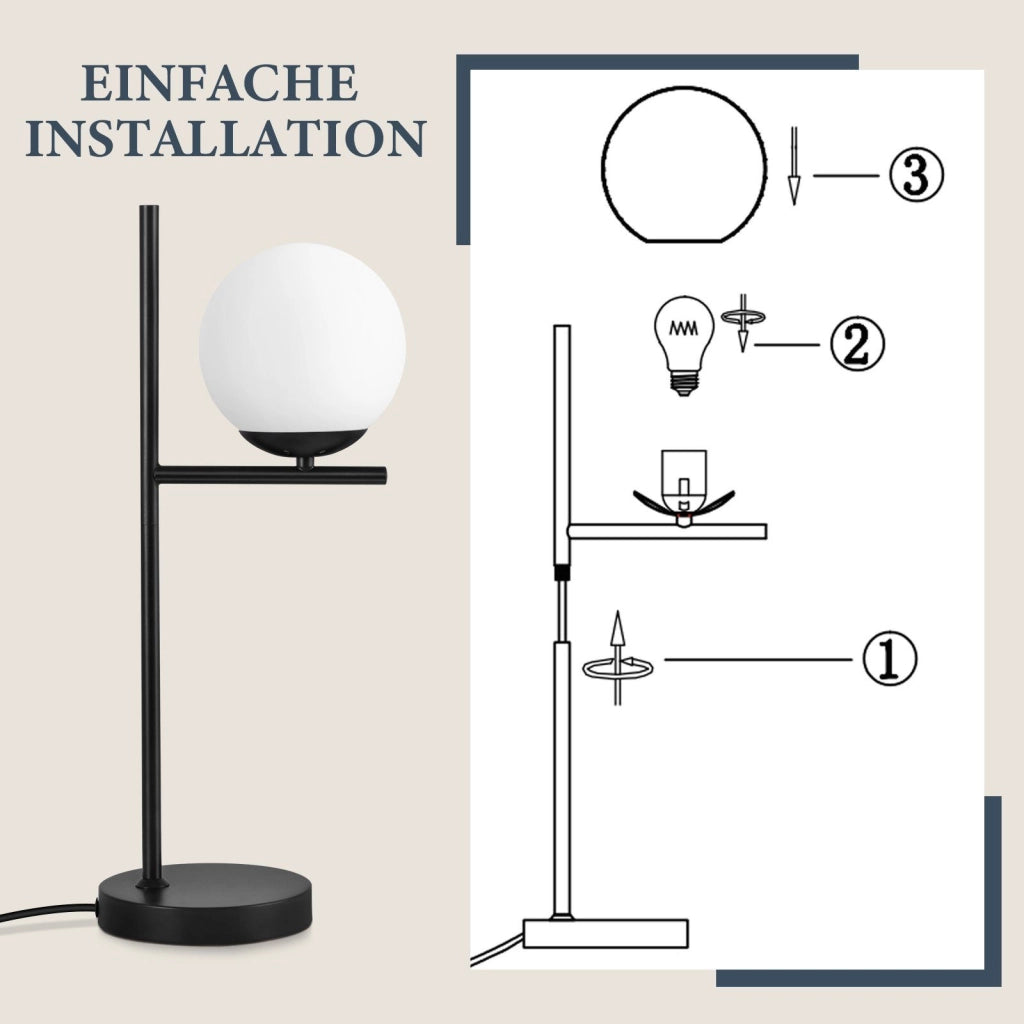 ZMH Lampada da tavolo vetro nero moderno E27 soggiorno per camera letto ufficio senza lampadina