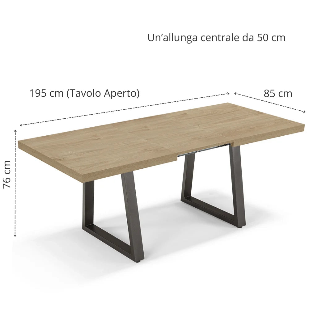 Tavolo da pranzo allungabile Noce Nodato 145x85 MADE IN ITALY modello GOYA fino a 195 CM per sala da pranzo, cucina e soggiorno, design moderno con top in melaminico