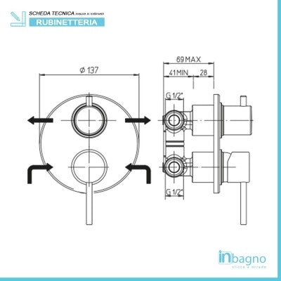 Set doccia con braccio 40 cm + soffione 25 cm + miscelatore + kit doccia Essenza