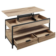 Tavolino da caffè/tavolino da soggiorno con piano sollevabile 50 x 100 cm cassetti con vano a giorno e vano nascosto marrone 12_0007480