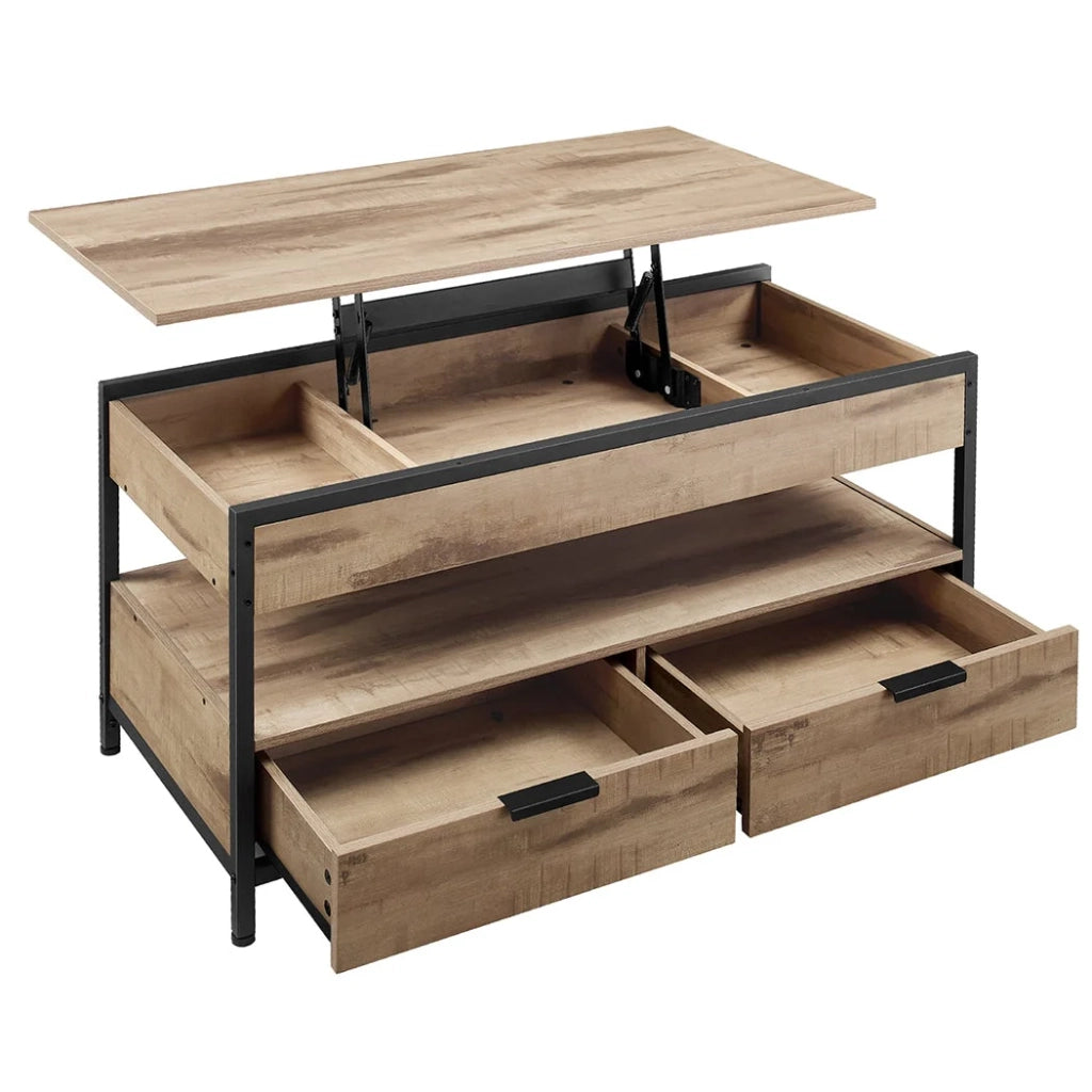 Tavolino da caffè/tavolino da soggiorno con piano sollevabile 50 x 100 cm cassetti con vano a giorno e vano nascosto marrone 12_0007480