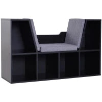 Libreria Panca 2 in 1, Design Contemporaneo, 6 Scomparti, 3 Cuscini Inclusi, 102L x 30l x 61H cm, Nero e Grigio