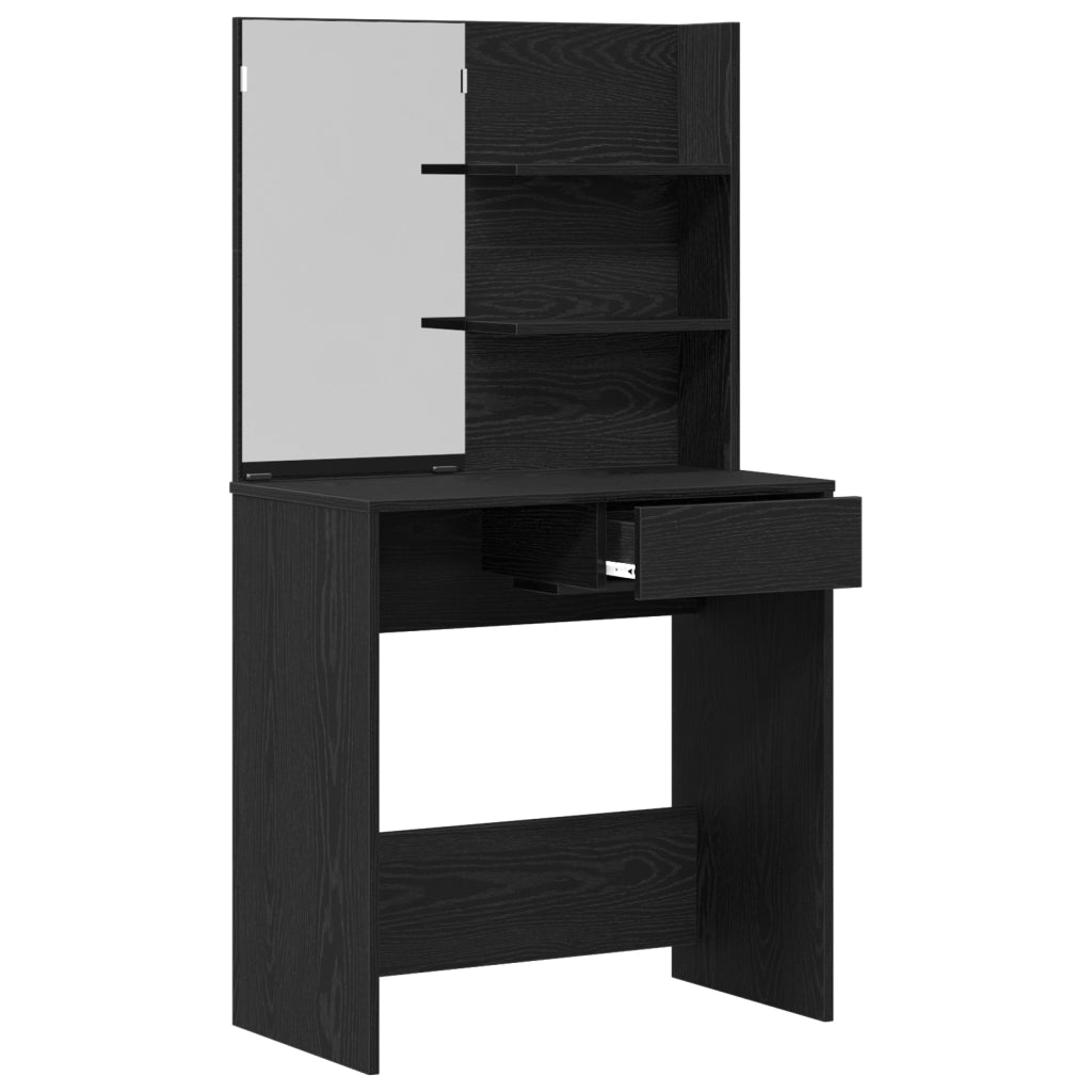 Tavolo da Toeletta Nero in Rovere con Specchio - 74.5 x 40 x 141 cm