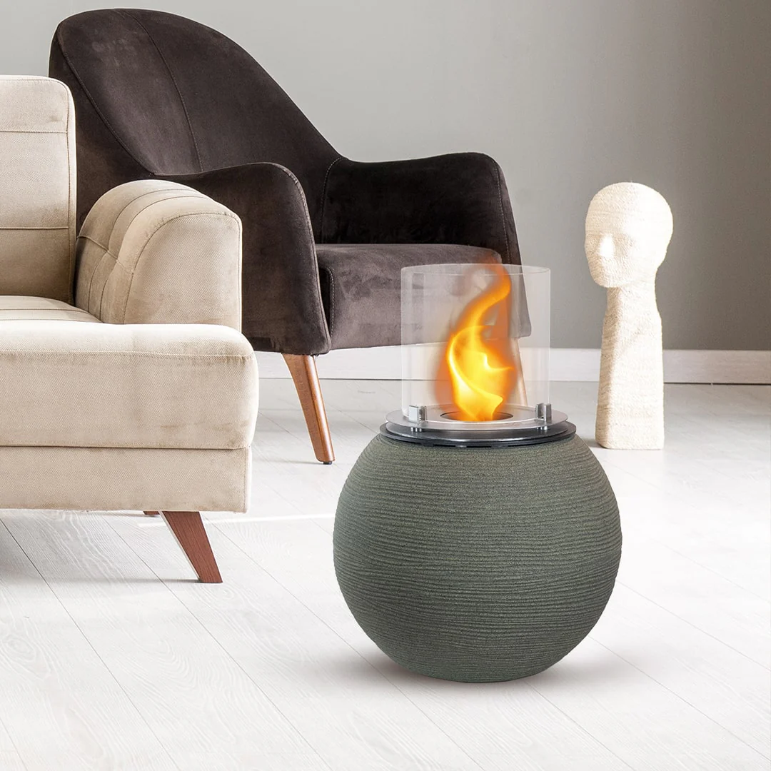 Camino a Bioetanolo Braciere da Pavimento Ø40xh54 cm per Interno ed Esterno Botticelli Verde Salvia