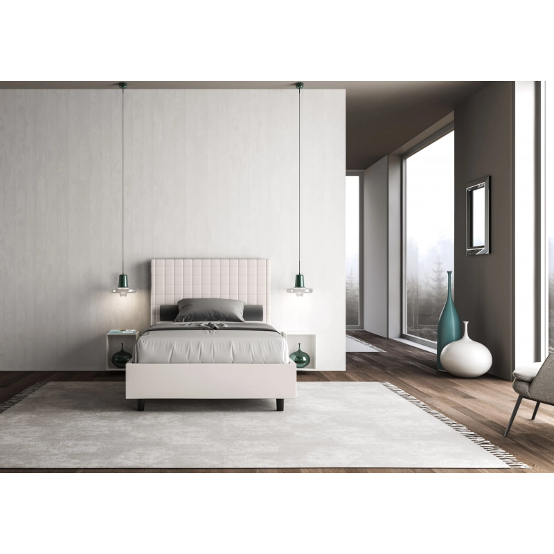 Letto imbottito Matrimoniale francese 140x190 cm Sunny - Bianco,Similpelle,Contenitore