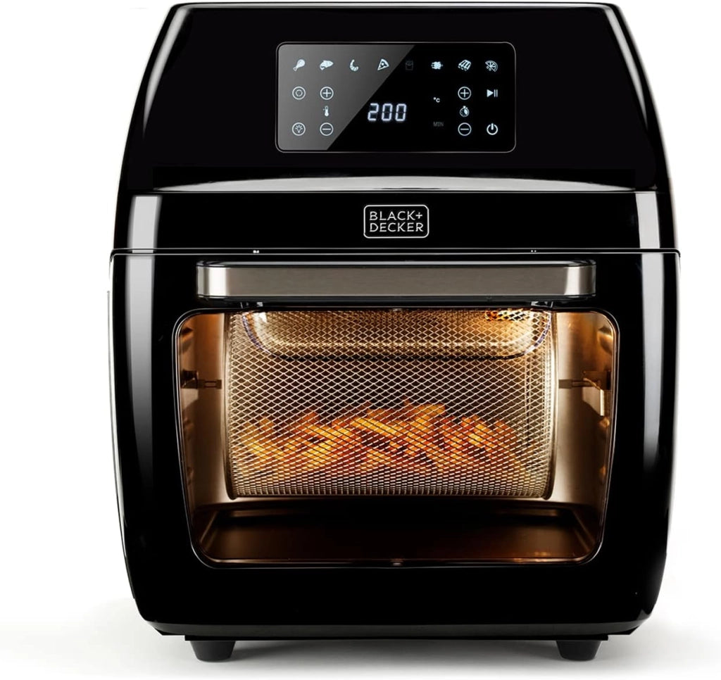 Black+decker bxafo1200e - friggitrice ad aria, fornetto elettrico, 1700w, 12l, temperatura regolabile 40º-200ºc, 8 programmi preimpostati, porta trasparente, lavabile in lavastoviglie, più accessori
