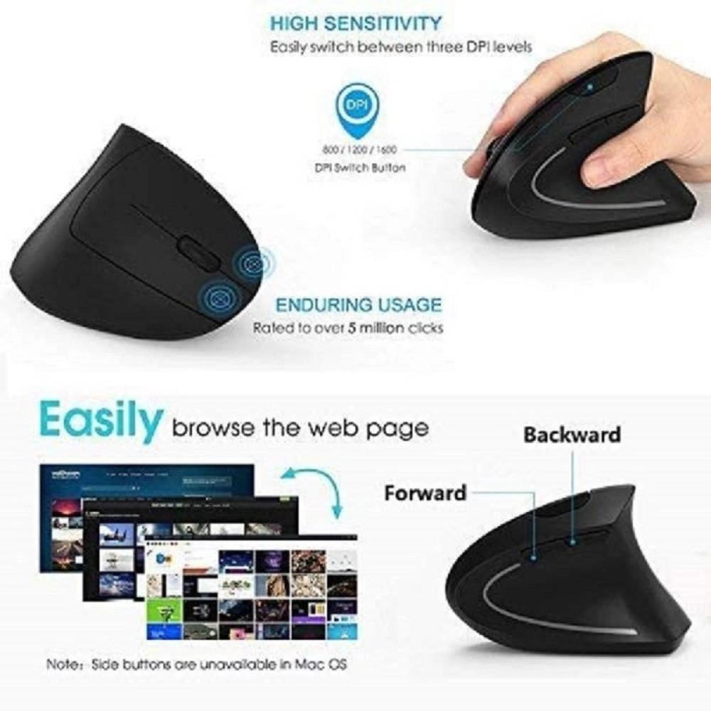 Trade Shop - Mouse Verticale Wireless 2.4ghz Ergonomico Con 7 Luci Led Rgb Senza Fili W9002 -