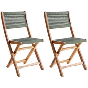 Set di 2 sedie da giardino pieghevoli in legno di acacia con schienale in corda verde stile classico tradizionale