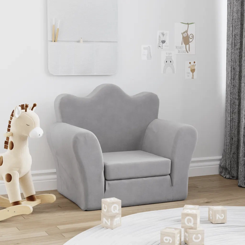 Divano Letto per Bambini Grigio Chiaro in Morbido Peluche 357053